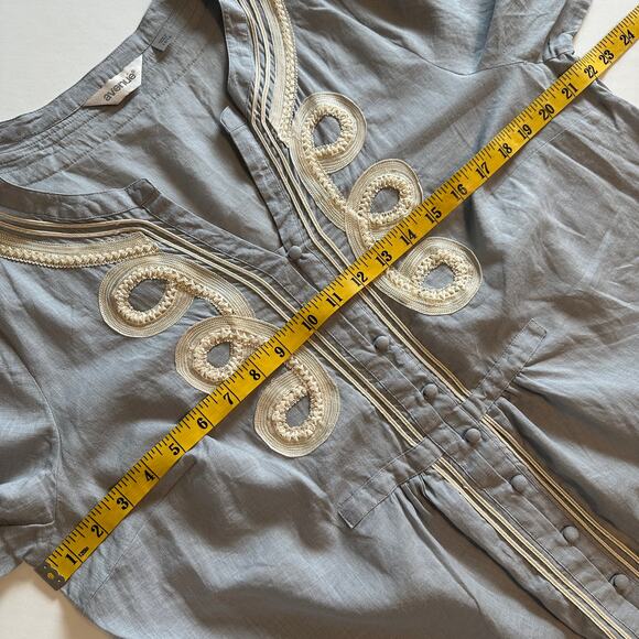 Avenue Soutache Top Womens Size 14-16 Blue Gray & Cream Boho Button Blouse - Picture 6 of 7